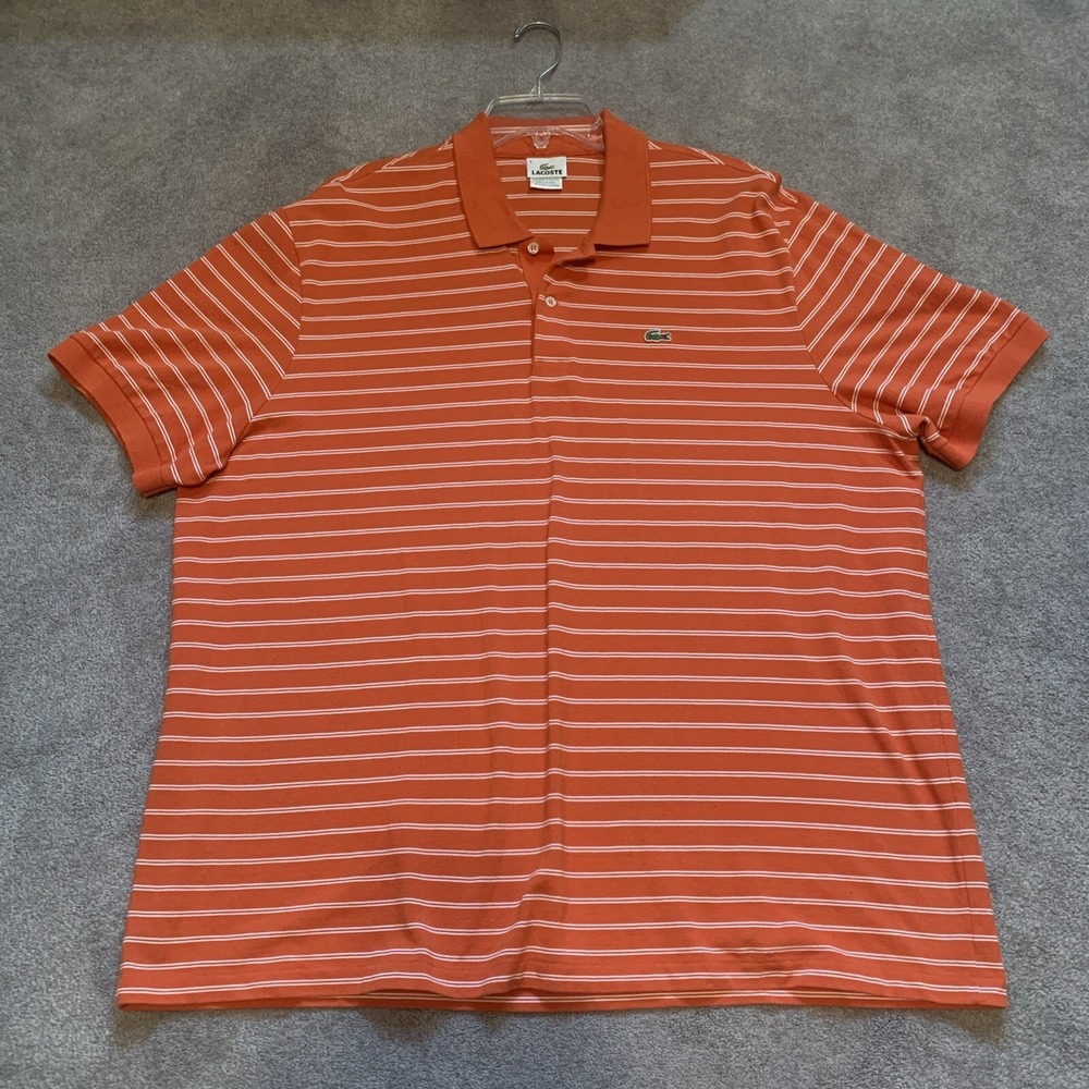 Lacoste Men's Size‎ 9 (4X) Orange Striped Short Sleeve Polo Shirt